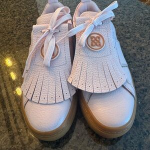 Pink and Brown Leather Sneakers with Sporty Sole